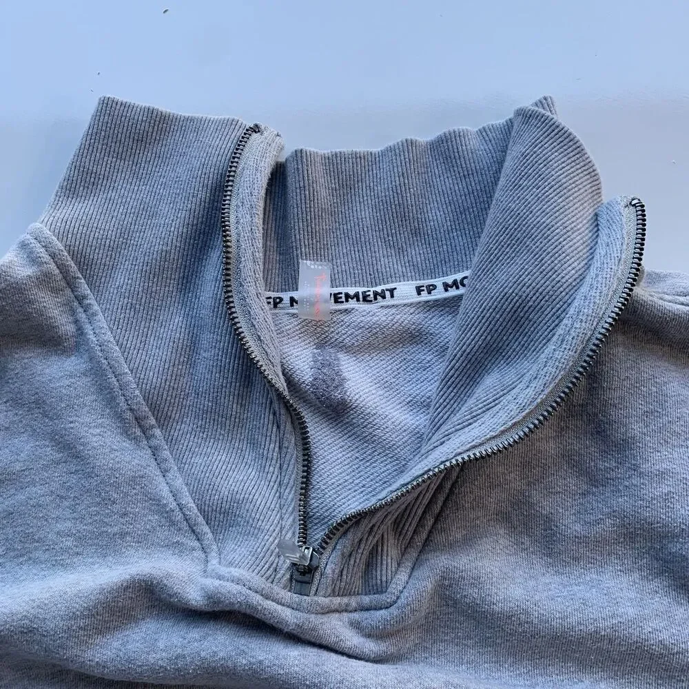 Free People Movement Valley Girl Quarter Zip Sweatshirt Size L Gray